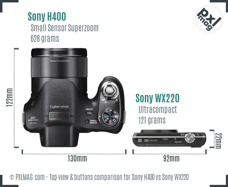 Sony H400 vs Sony WX220 top view buttons comparison