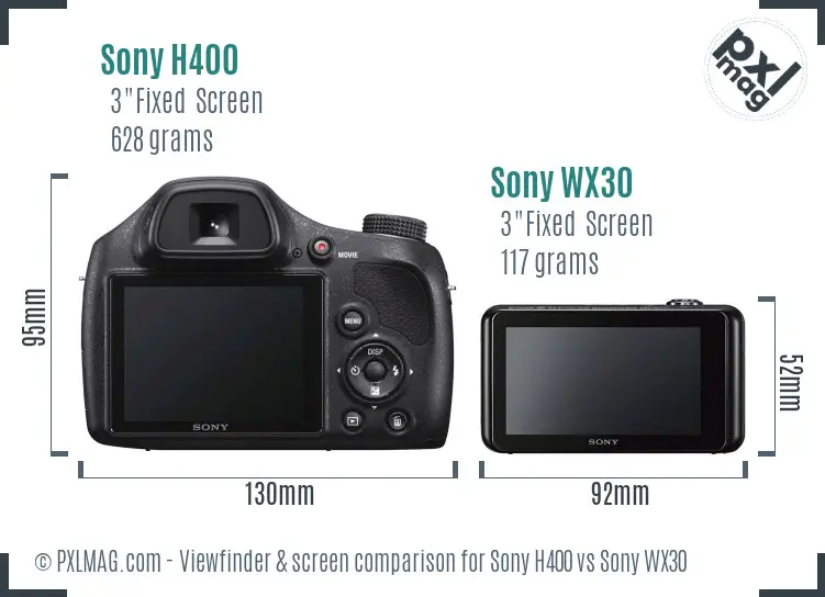 Sony H400 vs Sony WX30 Screen and Viewfinder comparison