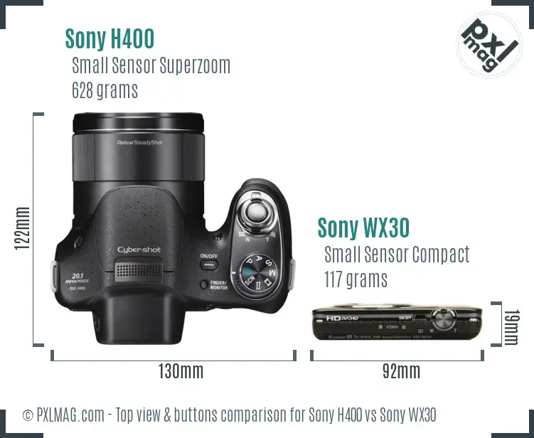 Sony H400 vs Sony WX30 top view buttons comparison