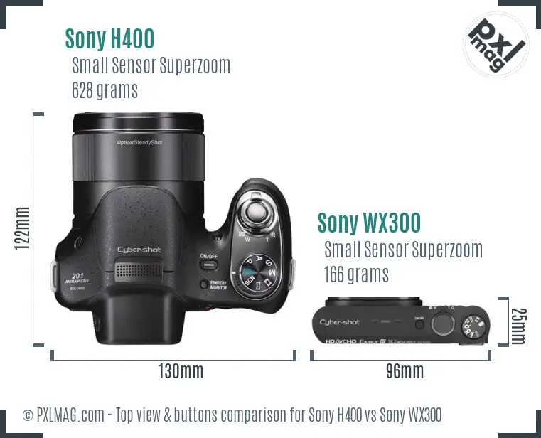 Sony H400 vs Sony WX300 top view buttons comparison