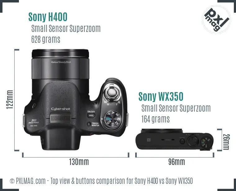 Sony H400 vs Sony WX350 top view buttons comparison