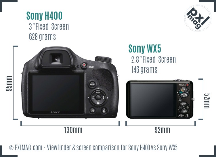Sony H400 vs Sony WX5 Screen and Viewfinder comparison