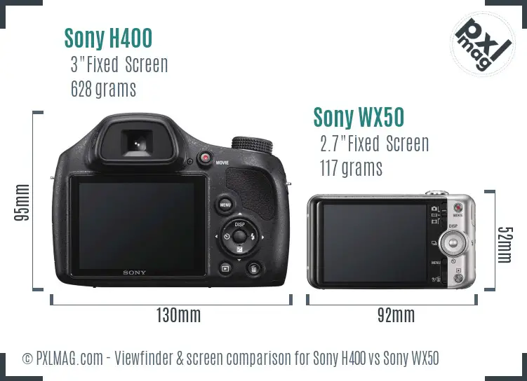 Sony H400 vs Sony WX50 Screen and Viewfinder comparison