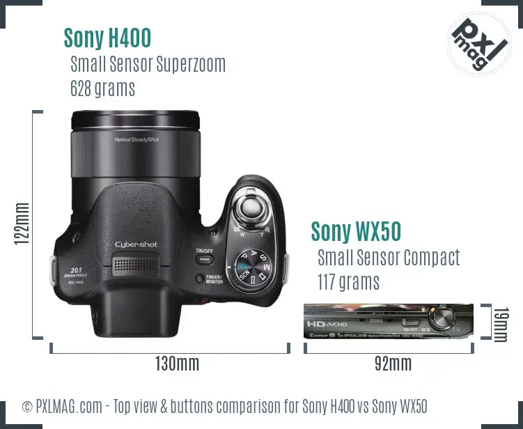Sony H400 vs Sony WX50 top view buttons comparison
