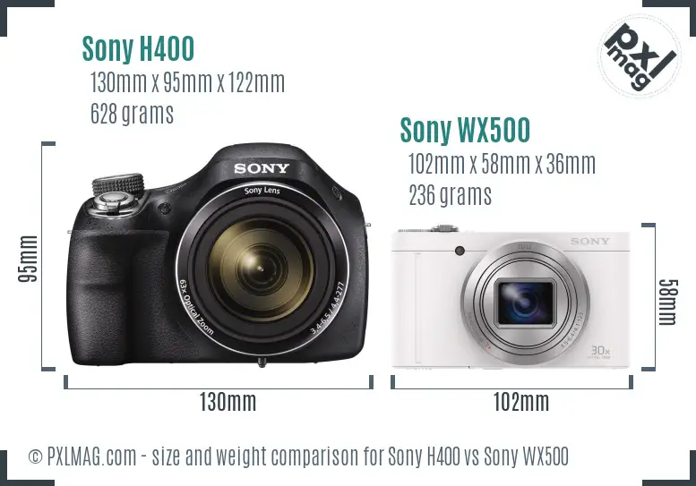 Sony H400 vs Sony WX500 size comparison