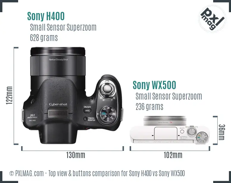 Sony H400 vs Sony WX500 top view buttons comparison