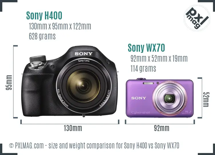Sony H400 vs Sony WX70 size comparison