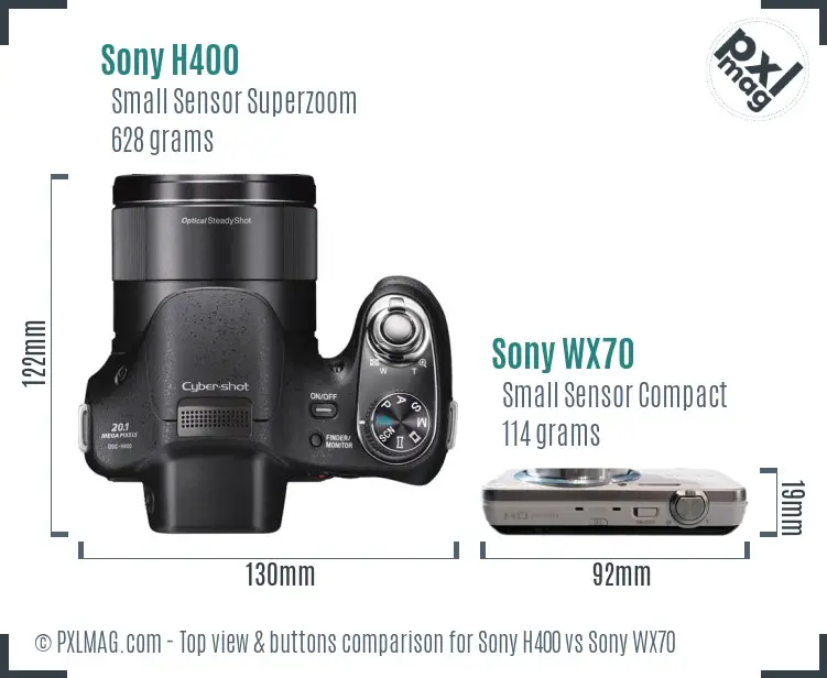 Sony H400 vs Sony WX70 top view buttons comparison