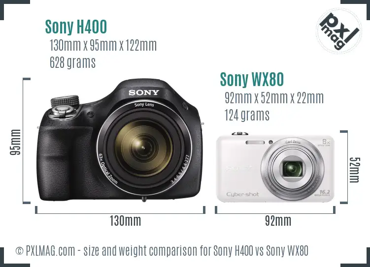 Sony H400 vs Sony WX80 size comparison