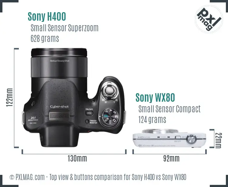 Sony H400 vs Sony WX80 top view buttons comparison