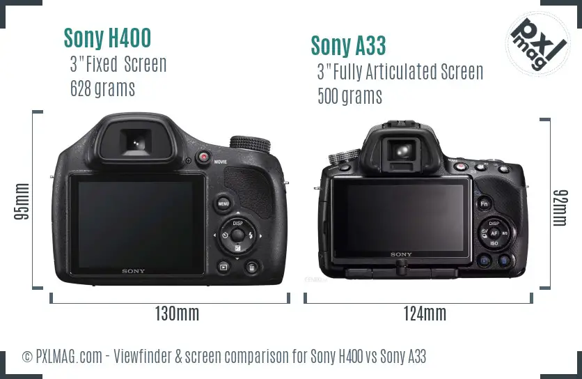 Sony H400 vs Sony A33 Screen and Viewfinder comparison