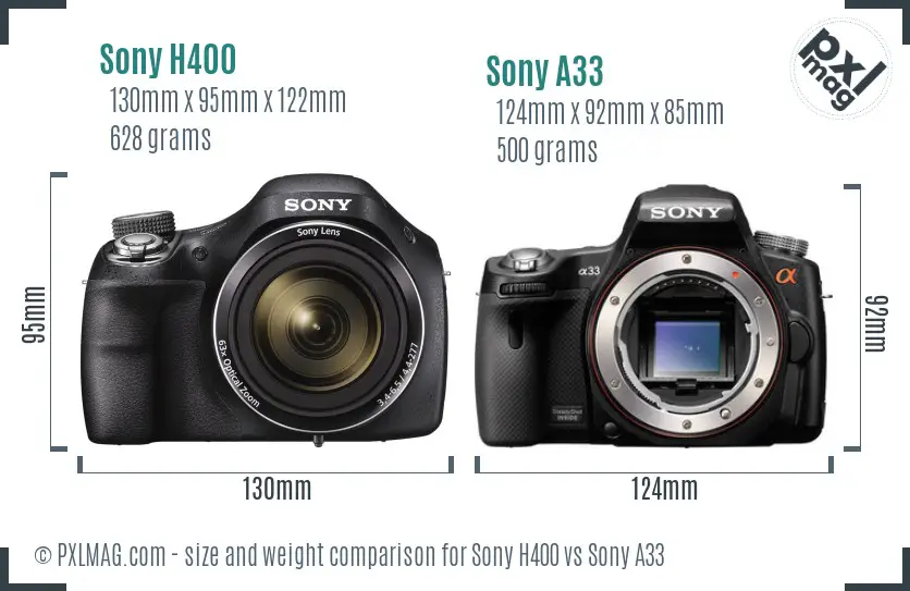 Sony H400 vs Sony A33 size comparison