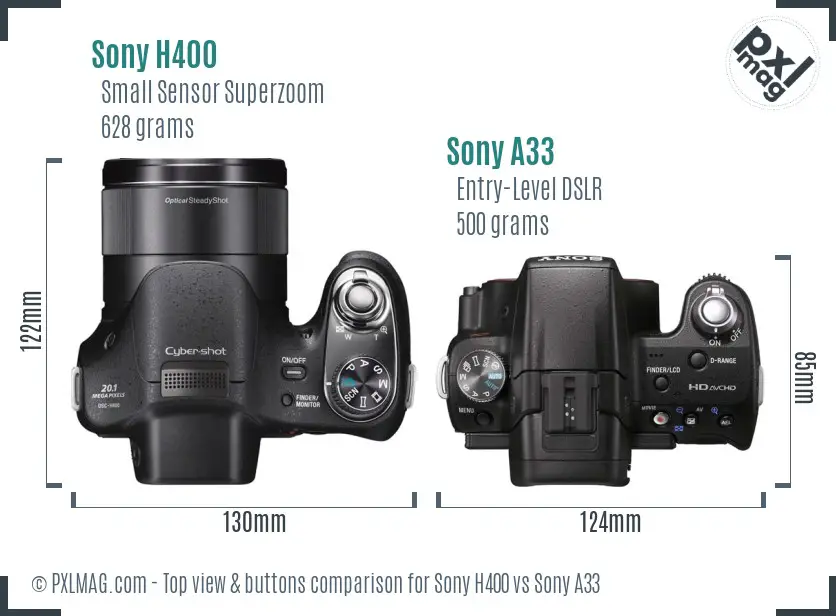 Sony H400 vs Sony A33 top view buttons comparison