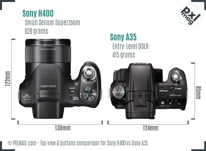 Sony H400 vs Sony A35 top view buttons comparison