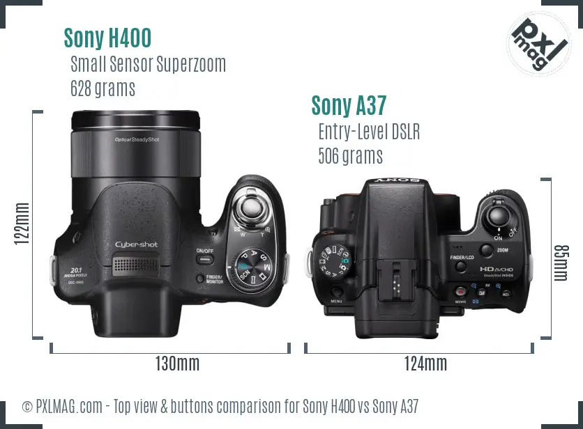 Sony H400 vs Sony A37 top view buttons comparison