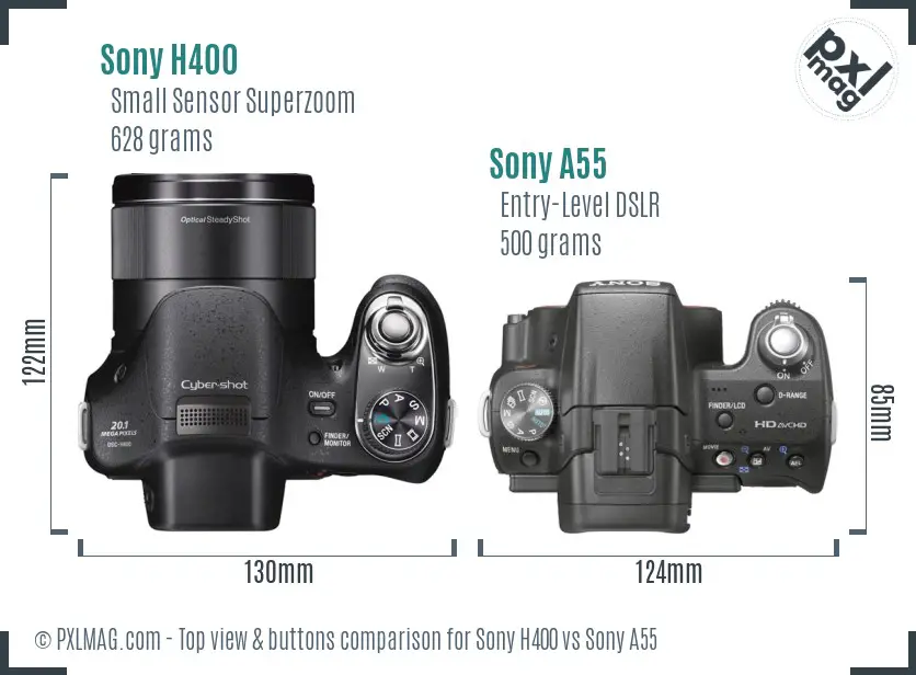 Sony H400 vs Sony A55 top view buttons comparison