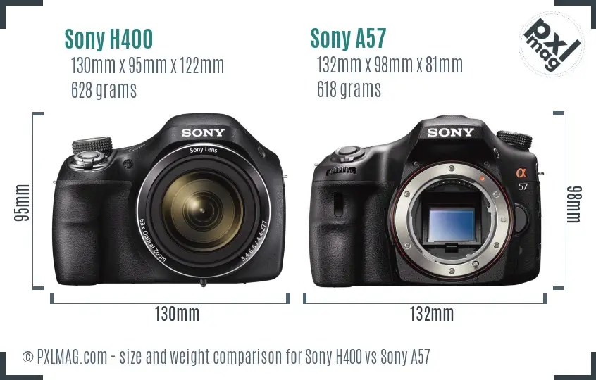 Sony H400 vs Sony A57 size comparison