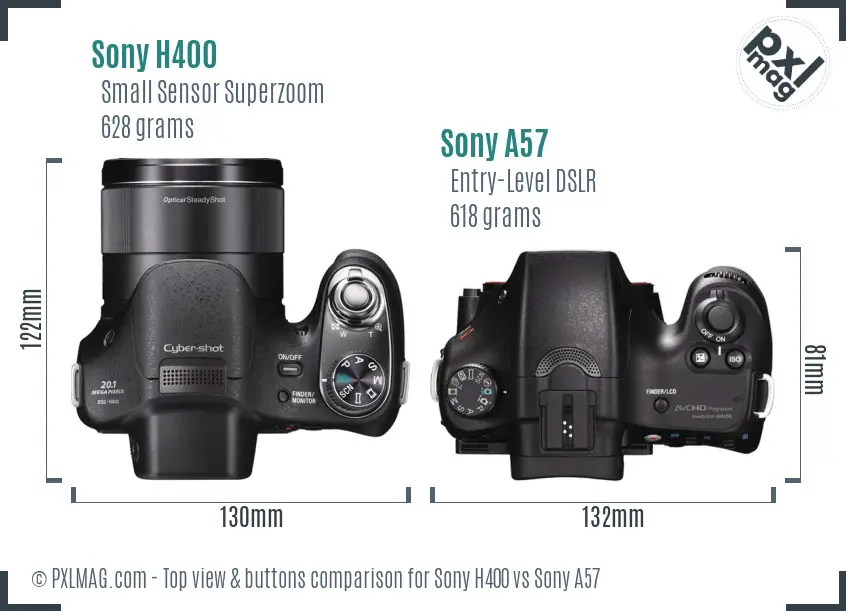 Sony H400 vs Sony A57 top view buttons comparison