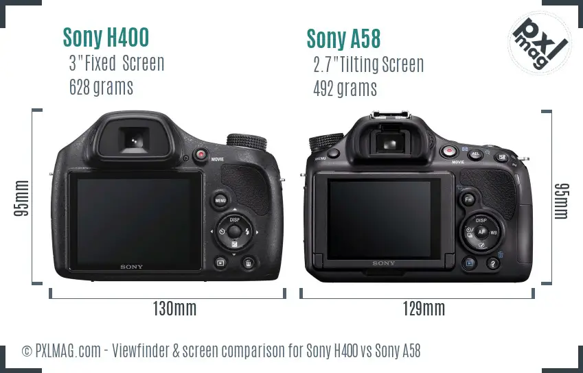 Sony H400 vs Sony A58 Screen and Viewfinder comparison