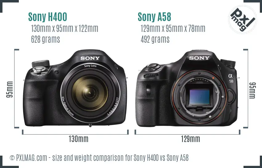 Sony H400 vs Sony A58 size comparison