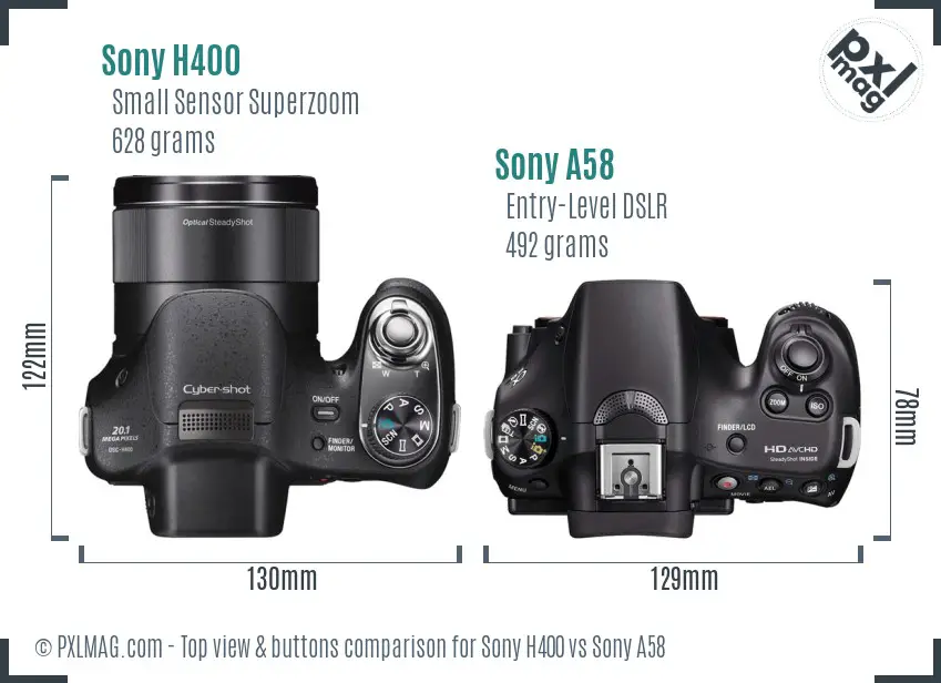 Sony H400 vs Sony A58 top view buttons comparison