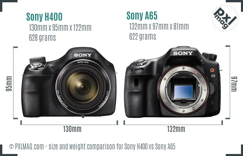 Sony H400 vs Sony A65 size comparison