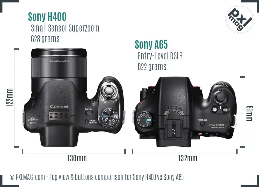 Sony H400 vs Sony A65 top view buttons comparison