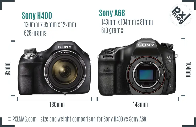 Sony H400 vs Sony A68 size comparison