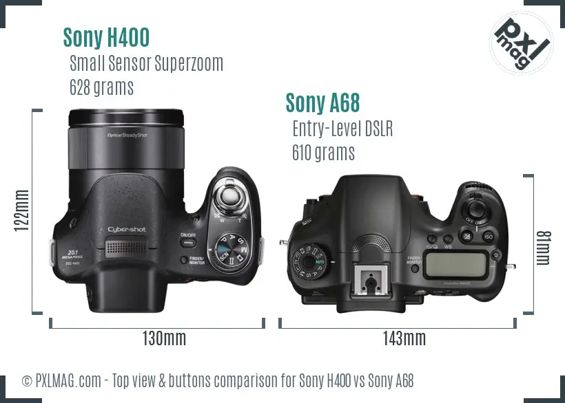 Sony H400 vs Sony A68 top view buttons comparison