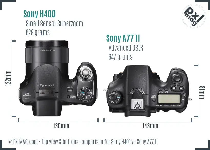 Sony H400 vs Sony A77 II top view buttons comparison