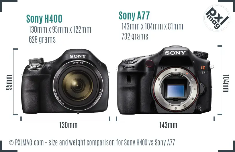 Sony H400 vs Sony A77 size comparison