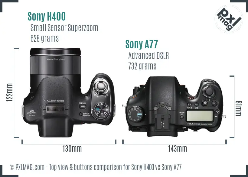 Sony H400 vs Sony A77 top view buttons comparison
