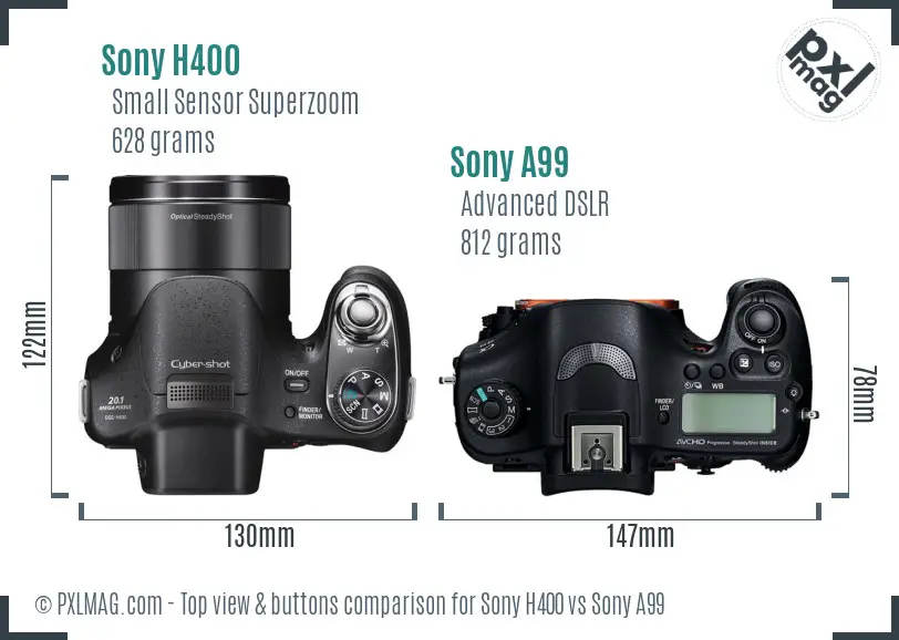 Sony H400 vs Sony A99 top view buttons comparison