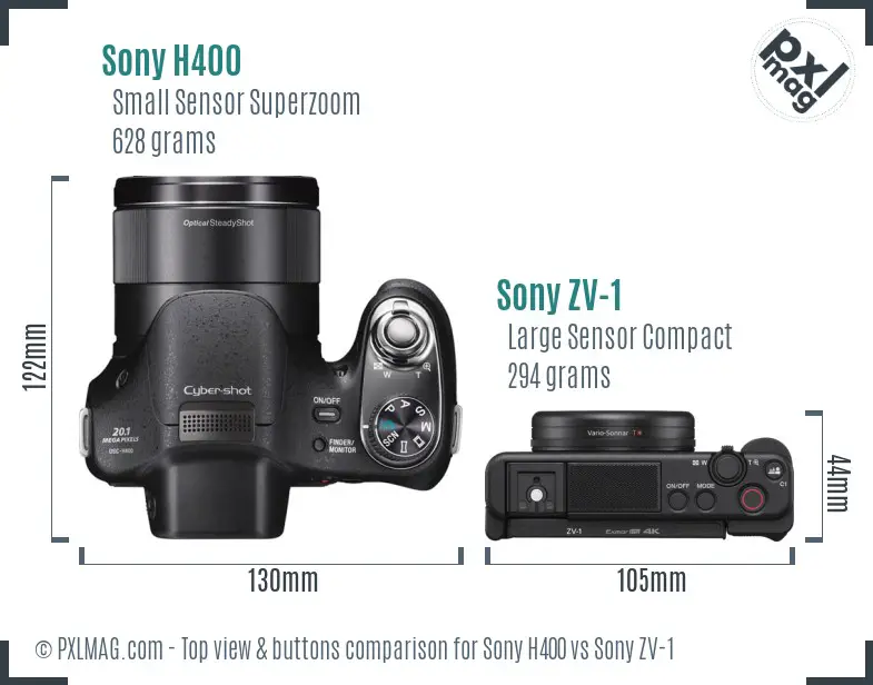Sony H400 vs Sony ZV-1 top view buttons comparison