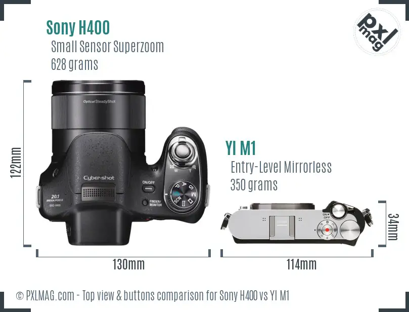 Sony H400 vs YI M1 top view buttons comparison