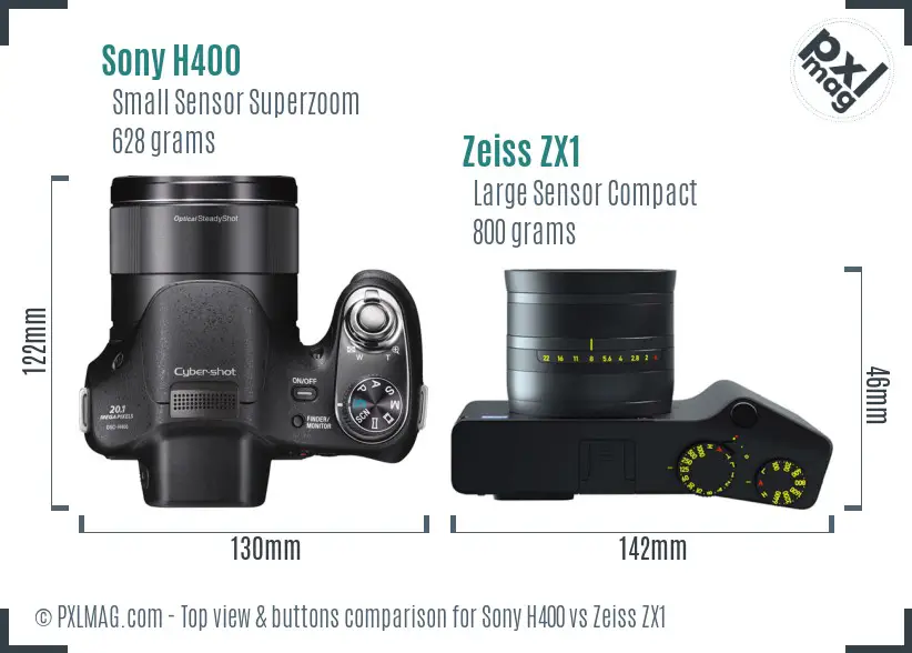 Sony H400 vs Zeiss ZX1 top view buttons comparison