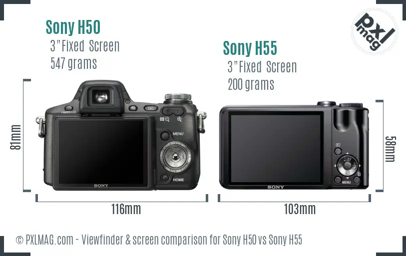 Sony H50 vs Sony H55 Screen and Viewfinder comparison