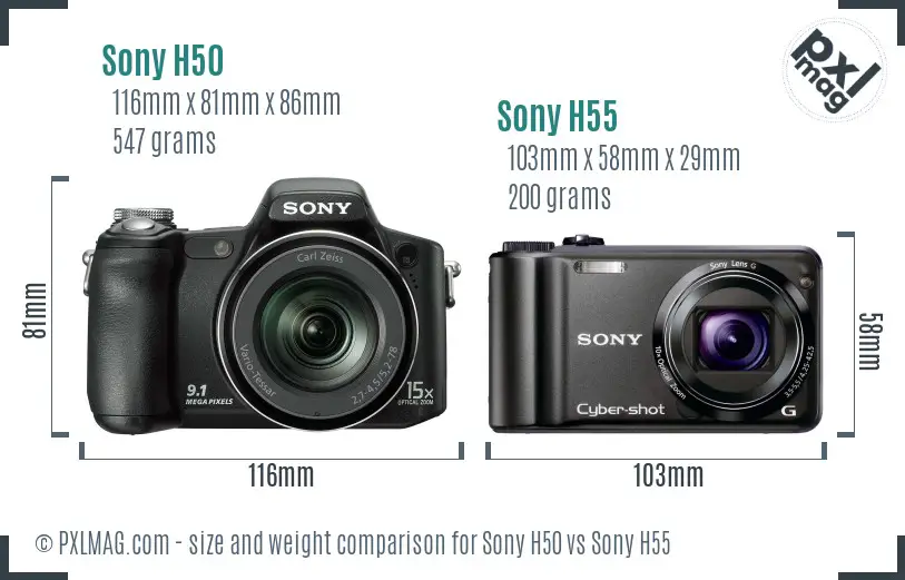 Sony H50 vs Sony H55 size comparison