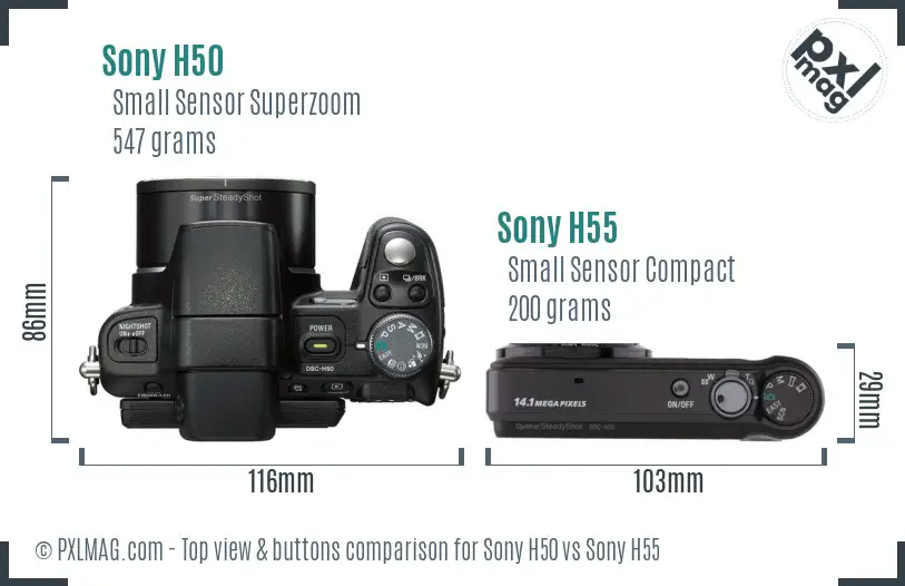 Sony H50 vs Sony H55 top view buttons comparison