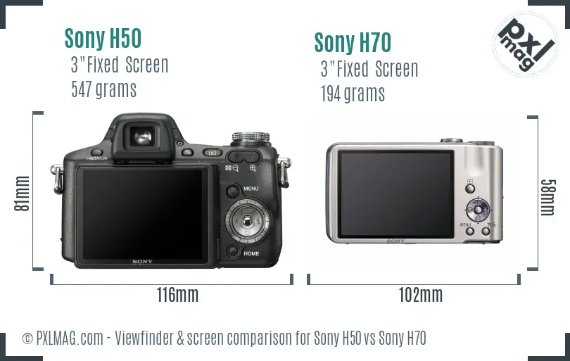 Sony H50 vs Sony H70 Screen and Viewfinder comparison