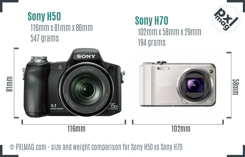 Sony H50 vs Sony H70 size comparison