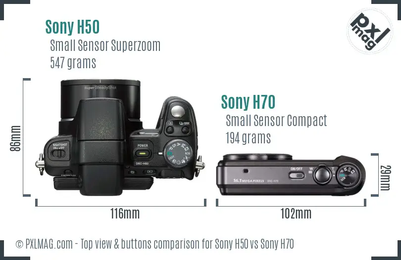 Sony H50 vs Sony H70 top view buttons comparison