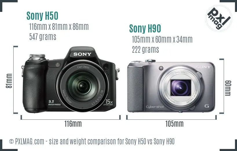 Sony H50 vs Sony H90 size comparison