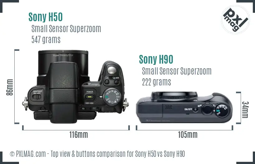 Sony H50 vs Sony H90 top view buttons comparison