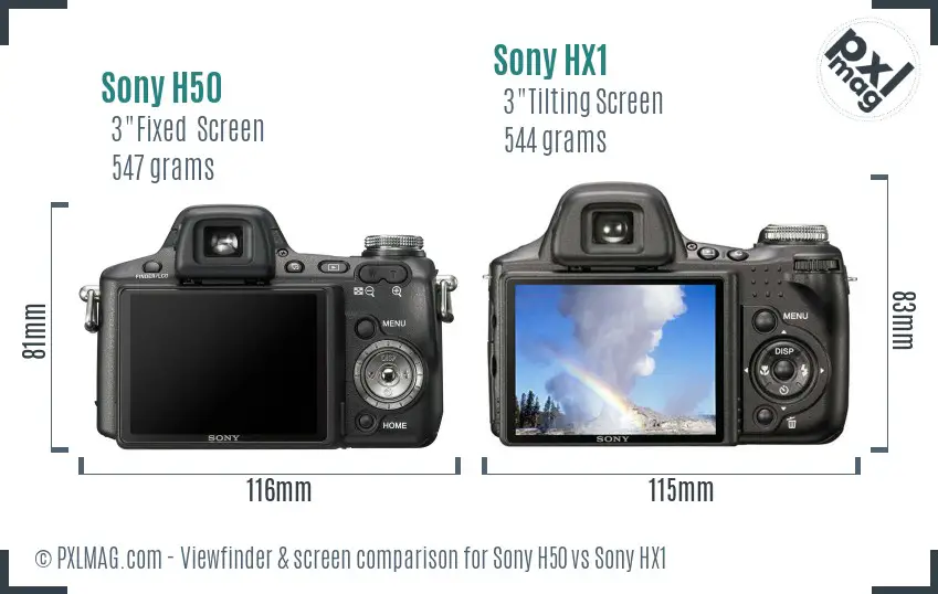 Sony H50 vs Sony HX1 Screen and Viewfinder comparison