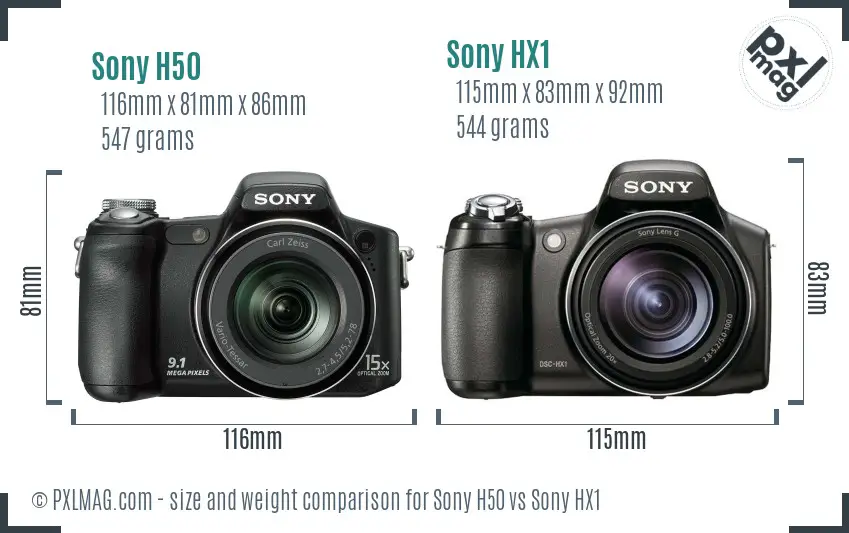 Sony H50 vs Sony HX1 size comparison