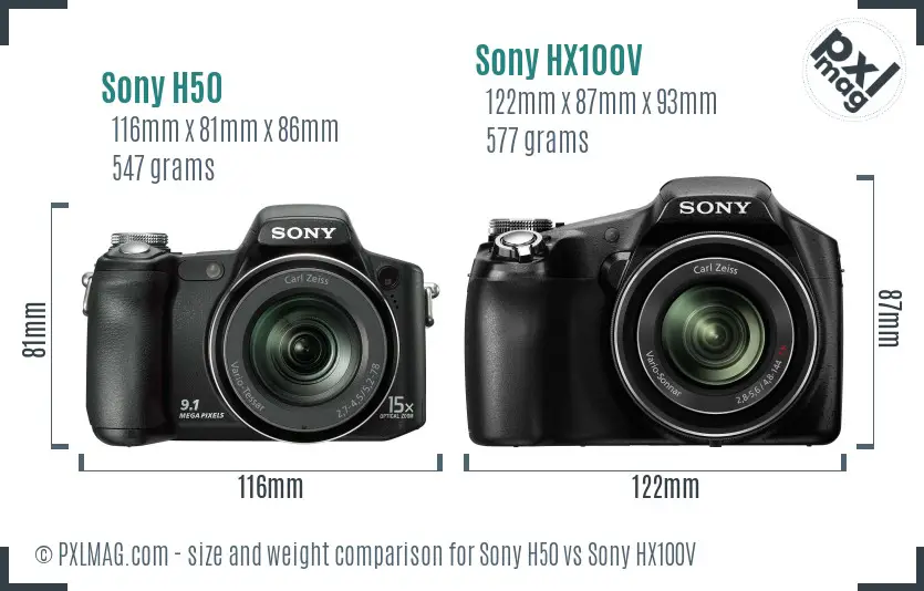 Sony H50 vs Sony HX100V size comparison