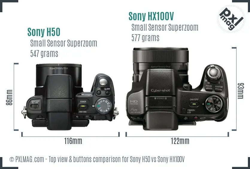 Sony H50 vs Sony HX100V top view buttons comparison