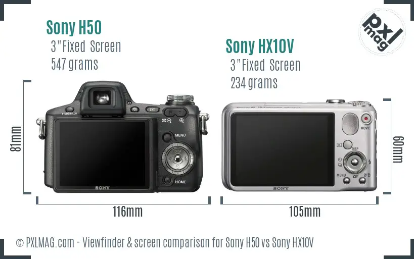 Sony H50 vs Sony HX10V Screen and Viewfinder comparison