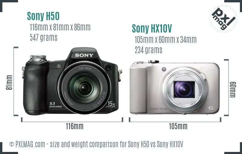 Sony H50 vs Sony HX10V size comparison